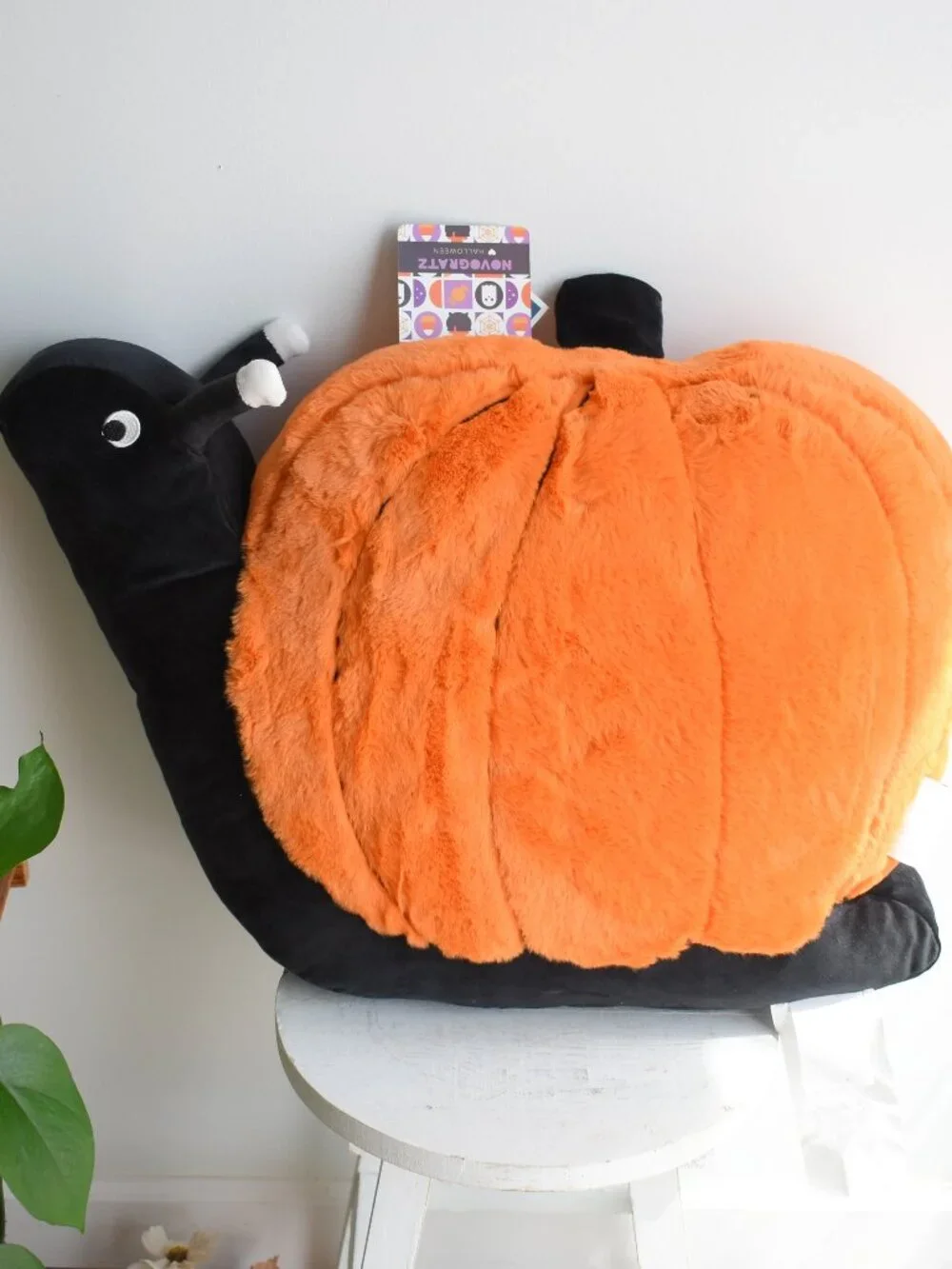 Novogratz Orange Pumpkin Black Snail Whimsical Fall Halloween Throw Pillow Decor